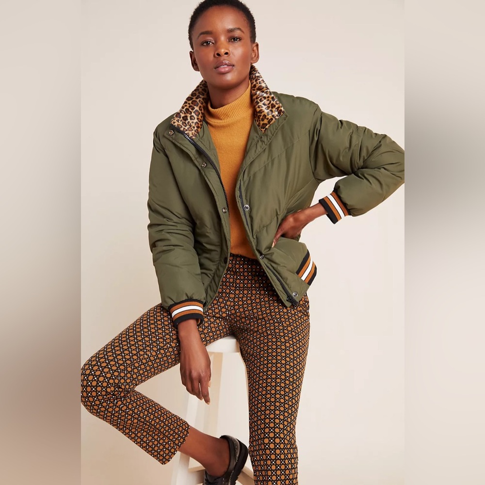 Anthropologie Sanctuary Leopard-Trimmed Puffer Jacket M